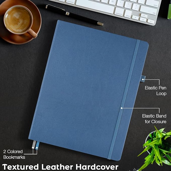 Graph Paper Notebook,Large 8.5 x 11 Hardcover Leather Journal for Women Men | 3 Pack Grid Notebook Journal for Work School Supplies, Lay Flat for Smooth Writing, Journaling, Drawing, Engineering Notes