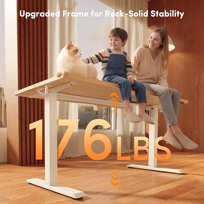 FEZIBO 40 x 24 Inchs Electric Standing Desk, Height Adjustable, Sit Stand Up, Computer Office Desk with Splice Board, White Frame/Maple Top | Sit and Stand Up Adjustable Desk, Home Office Computer Desk with 3 Customizable Memory Presets