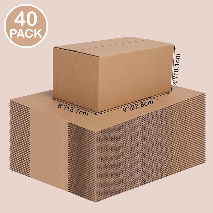 EdenseeLake 40 Pack 9x5x4 inches Shipping Boxes Small Cardboard Boxes for Packing, Moving, Mailing, Brown