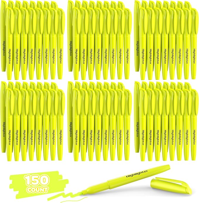 150 Count Yellow Highlighters Bulk - Chisel Tip, Quick Dry, Fluorescent Yellow, School Supplies for Students and Teachers, No Bleed Markers Set for Notes, Textbooks, Classroom and Office Use
