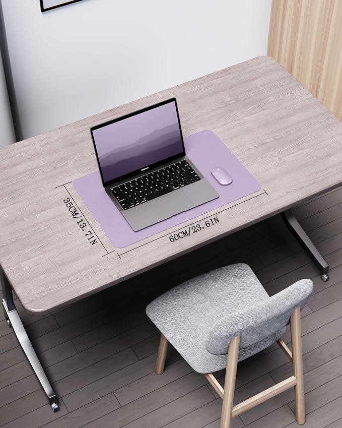 YSAGi Double-Sided Desk Pad, 23.6"x13.7"Leather Desk Mat, Eco Cork Desk Pad Protector,Large Mouse Pad,Waterproof Desk Blotter for Office/Home(Light Purple)
