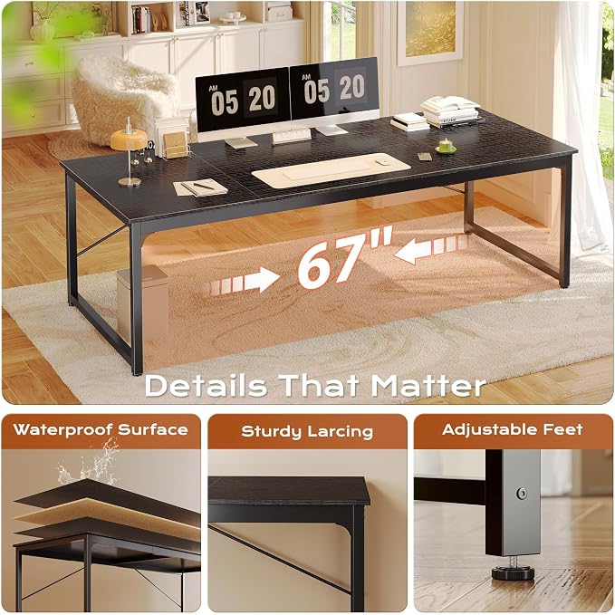70.8 X 29.5 Inch Computer Desk with Deeper Desktop, Gaming Office Writing Work Desk for Home Office, Study, Bedroom, Work from Home, Metal Frame, Black