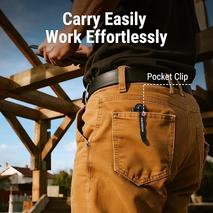 WORKPRO Folding Utility Knife, G10 Handle, Black | EDC Razor Sharp Knife, Quick Change Box Cutter with Belt Clip and 10 Extra SK5 Blades, for DIY, Home, Office & Artcraft Use