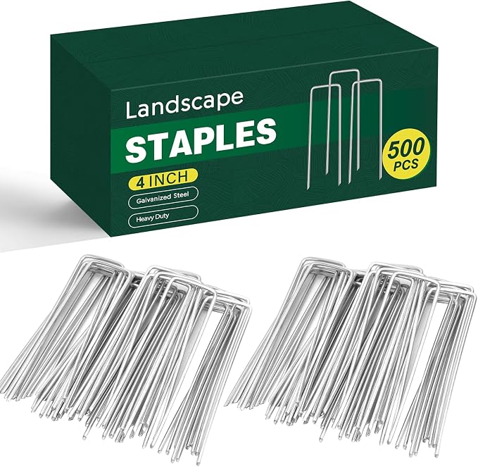 CEWOR 500 Pack Landscape Staples 4 Inch, Galvanized Steel Garden Stakes | 12 Gauge Ground Staples for Yard, Lawn, Weed Barrier Fabric, Ground Cover, Turf, Sod, Irrigation Hose, Landscaping