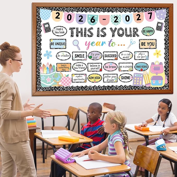 This is Your Year Bulletin Board Set Composition Notebook Classroom Decoration Inspirational Positive Affirmation Cutouts Welcome Back to School Bulletin Board for Office Chalkboard Wall Supplies