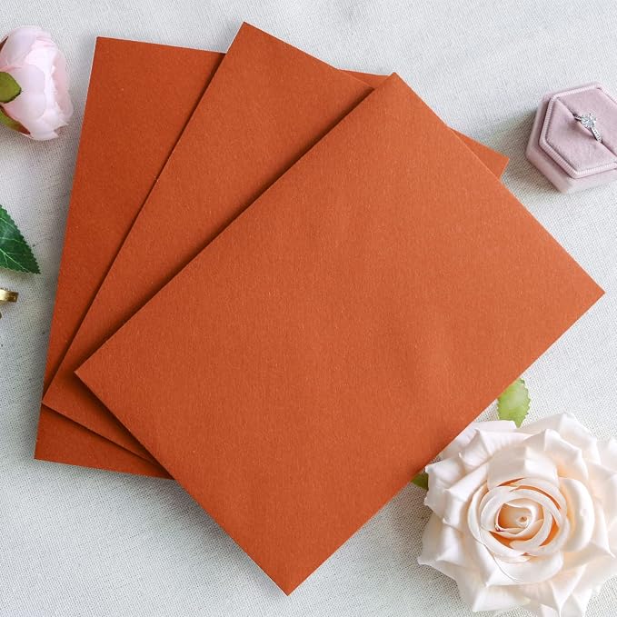 PONATIA 50 PCS/Pack A7 Envelopes, 5.25 x 7.25'' Burnt Orange 5x7 Envelopes, Perfect For Wedding Invitation Cards, Christmas Gift Cards Envelopes, Acrylic Invitations, Photos