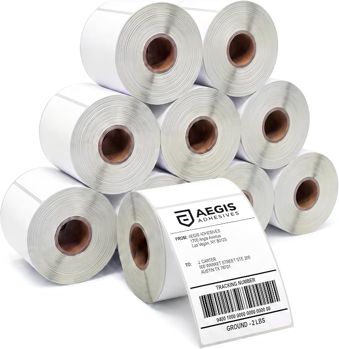 Aegis Adhesives - 4" X 6" Direct Thermal Labels (2500 Count, 10 Rolls) - Printable Postage Shipping Labels for Packages and Returns - Compatible with Zebra and Rollo Printers | Postage Shipping Labels for Packages and Returns - Compatible With Zebra an...