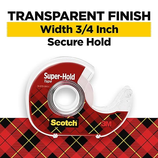 Scotch Super Hold, Transparent, Clear Glossy Finish, 4 Tape Rolls with Dispenser, Tape Rolls for Home Office and School, 3/4 in. x 650 in. (Pack of 2)