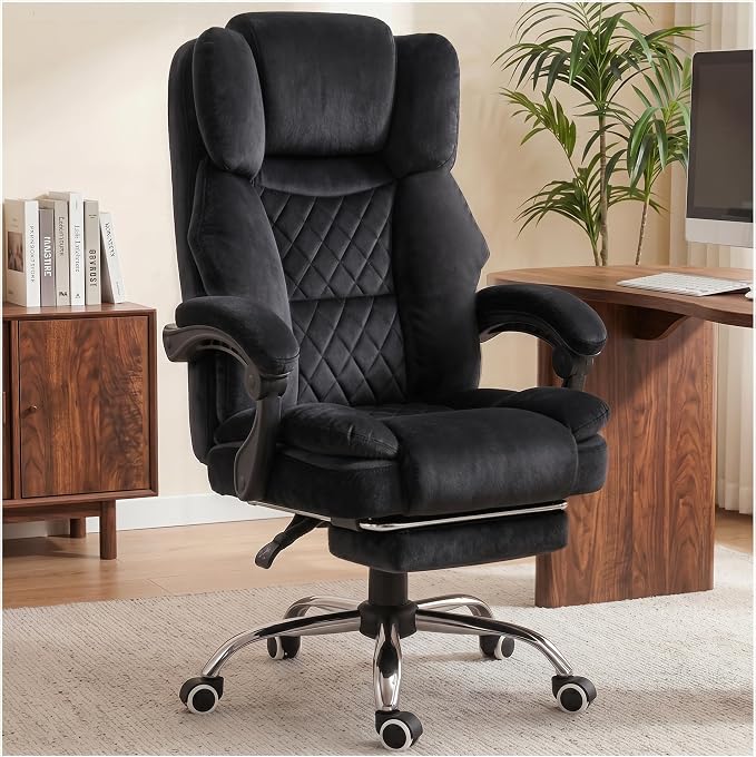 GTPLAYER Big and Tall Office Chair with Pocket Spring Cushion & Ergonomic Lumbar Support for Lower Back Pain Relief, High Back Computer Gaming Chair with Foot Rest, Soft Velvet Fabric, Black