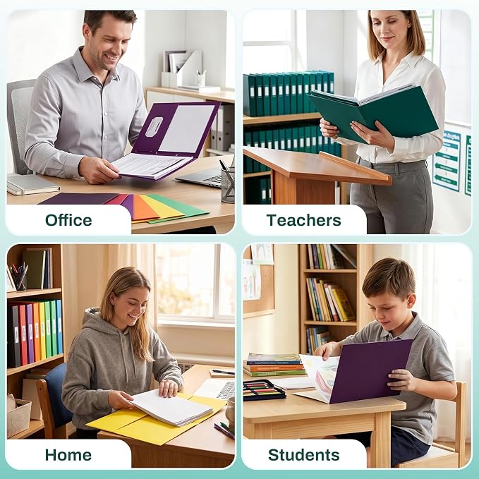 SUNEE Two Pocket Folders, 25 Pack File Folders with Business Card Slot, Textured Paper, Fit Letter Size Paper, Paper File Folder for School Office Home Business, Hunter Green