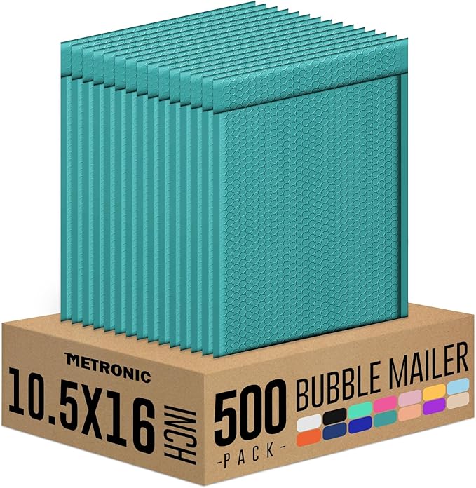 Metronic Bubble Mailers 10.5x16 500 Pack Forest Green Bubble Mailer Usable Size 10.5x15 Self-Seal Padded Envelopes, Packaging Supplies for Business