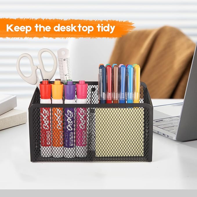 Magnetic Pencil Holder Whiteboard Pen Holder Locker Accessories (2-Slot*1) | Locker Organizer, Desk Organizer, Teacher Supplies, Mesh Basket, Strong Magnets, Black, For Fridge School Office Home