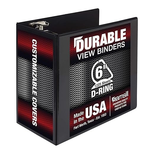 Samsill Durable 6 inch 3 Ring Binder, Locking D Ring 100% Recycled Chipboard, Black