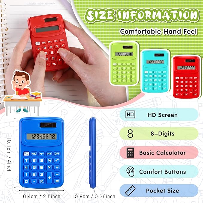 LEIFIDE 36 Pack Pocket Calculator Small Bulk Basic 4 Function Calculator 8 Digit Display Battery Powered for Desktop Home Office School Student Kids (Classic Colors)