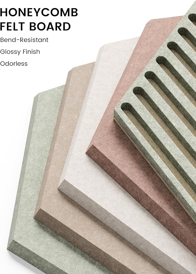 Fluxynara 10-Pack Hexagon Cork Board Alternative, Boho | Felt Bulletin Board with 50 Adhesive Tabs, Ideal for Vision Boards and Wall Decor in Homes, Offices, Classrooms, and Dorms