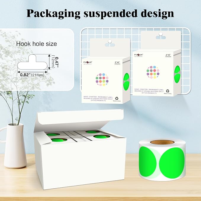 PARLAIM 2 Inch Round Adhesive Color-Code Dot Stickers,4Rolls/2000 per Rolls dots Label Dispenser Box, Circle Stickers Label Inch Coding Labels (Fluorescent Green)