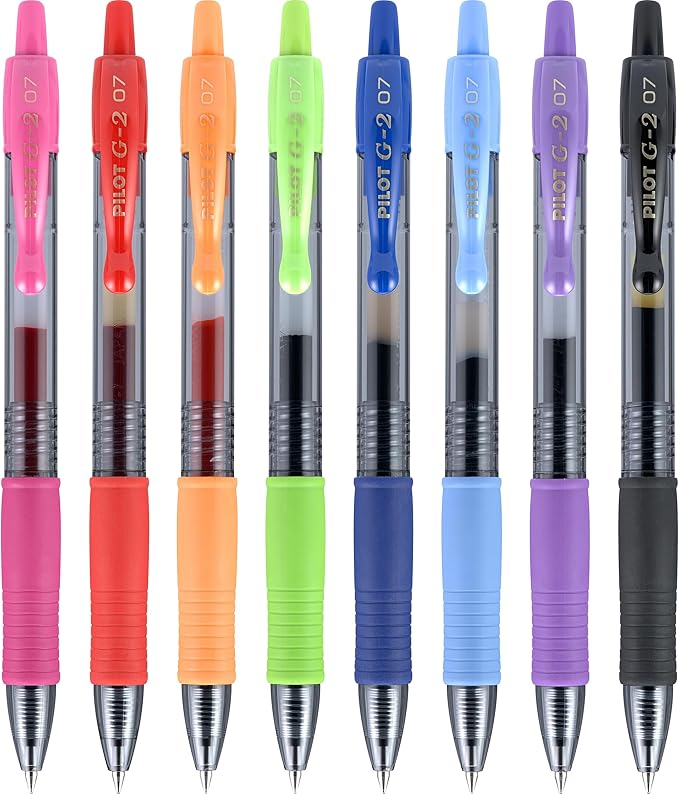 Pilot G2 Premium Refillable And Retractable Gel Ink Pens, Fine Point (0.7mm), 8 Colors, 8 Count (16606)