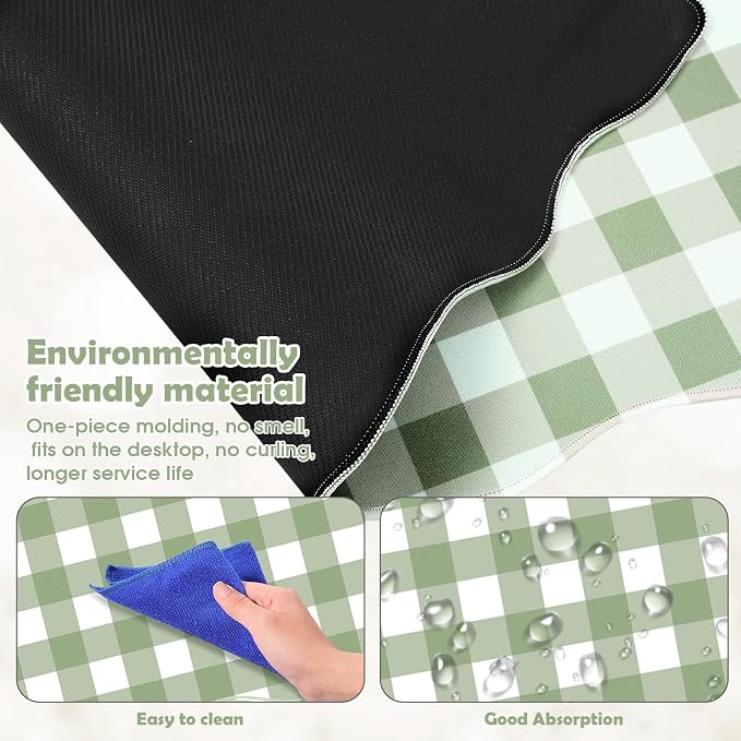1 Pcs Scalloped Green Gingham Desk Mat 31.5 x 11.8 Inch Large Cute Mouse Pad Computer Mat Non Slip Waterproof Rubber Base with Border Stitching Soft Keyboard Pad for Home Office Gaming Makeup