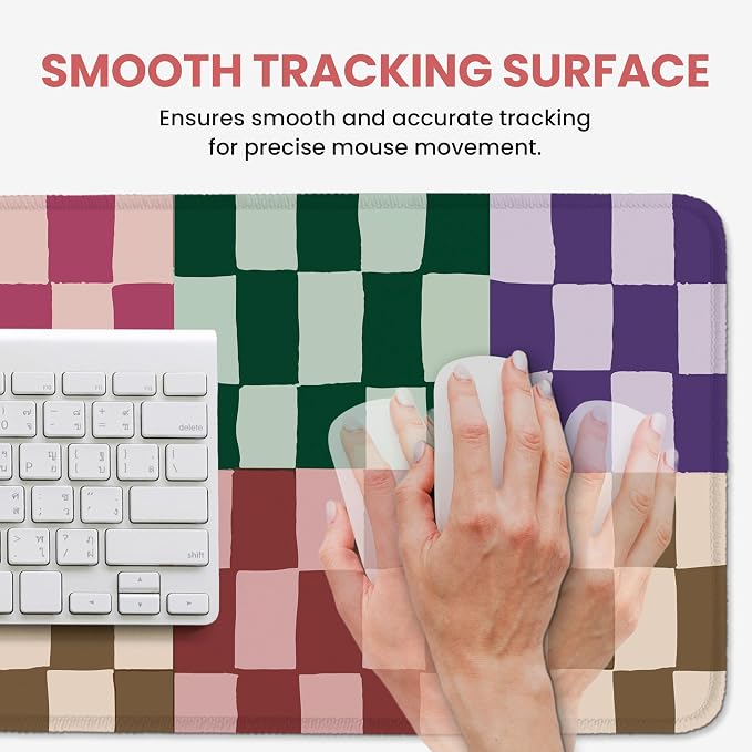 Aesthetic Desk Mat, Cute Checkered Pattern Desk Pad Protector for Work & Decor, 35.4" x 15.7", Pretty Non-Slip Extended Mouse Pad for Office or Home