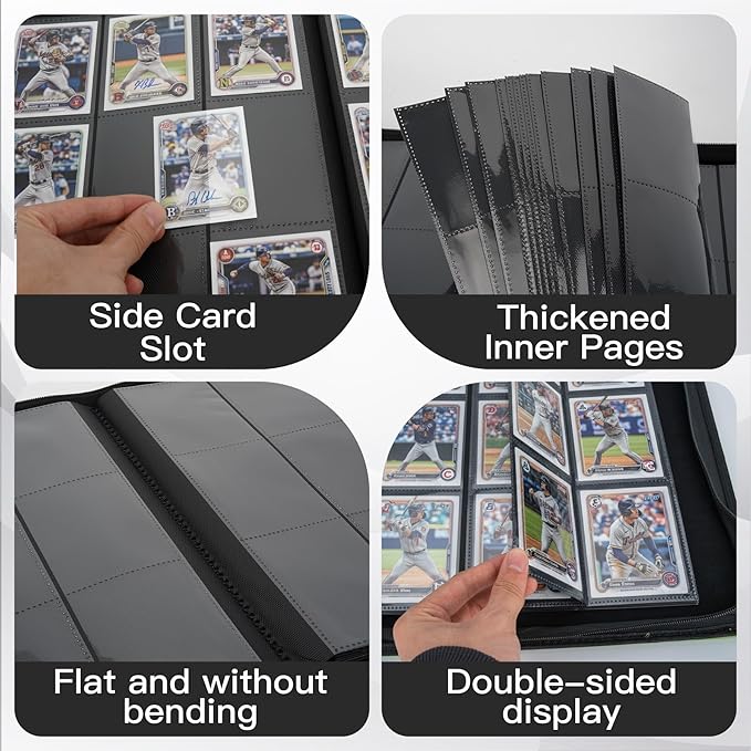 Premium Card Binder 12 Pocket for 720 Pockets Trading Card Binder, PU Zipper Card Collection Album, Book Holder for MTG, TCG, Game Cards, Sports Cards(Black)