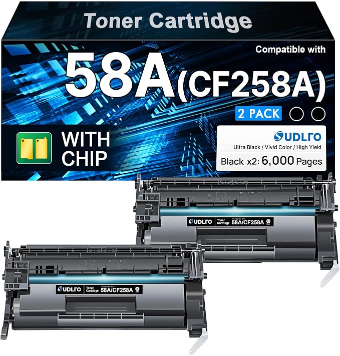 CF258A 58A Toner- 58X CF258X Replacement for HP 58A Toner Cartridge Black | 58A Compatible with HP M406dn M428fdw M428fdn M428dw M404 M428 M404n M404dn M404dw Printer (High Yield, 2 Pack with Chip)