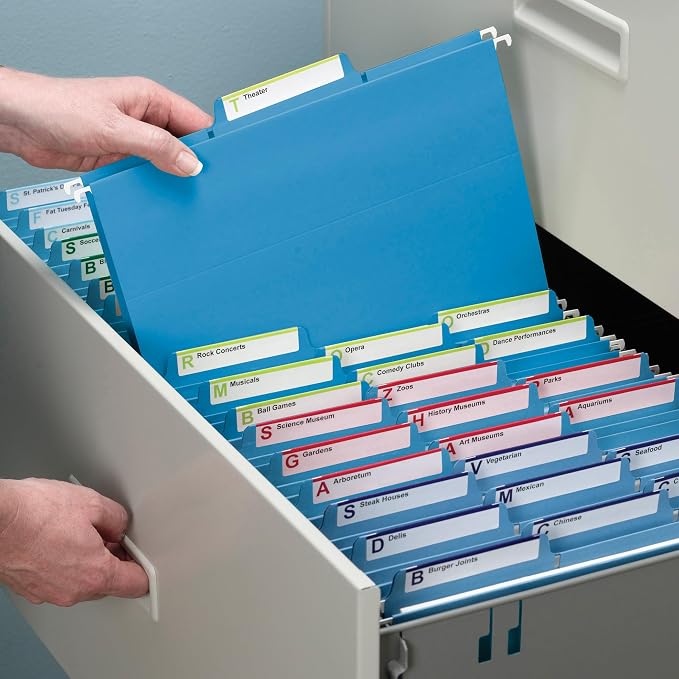 Smead FasTab Hanging File Folders, 20 Count, Blue, 1/3-Cut Built-in Tabs, Letter Size (64099)