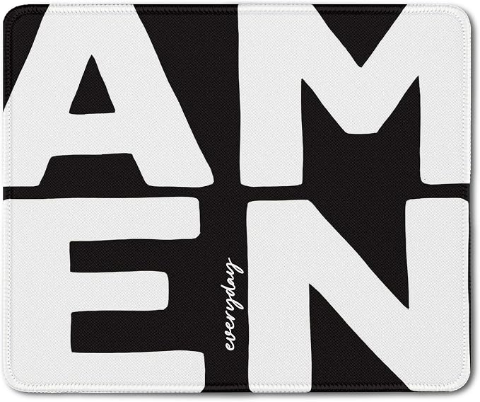 Amen Christian Mouse Pad, Black and White Religious Bible Verse Mouse Pads Mousepad for Home Office Dorm Computers Laptop Supplies Desk Accessories, 9.5x7.9 Inch