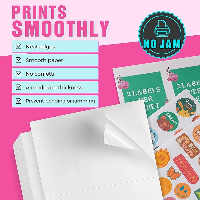 1000 Label Paper for Printer 8.5" x 5.5" Half Sheet Shipping Labels Self Adhesive Matte White 2 Per Sheet Printer Label Paper
