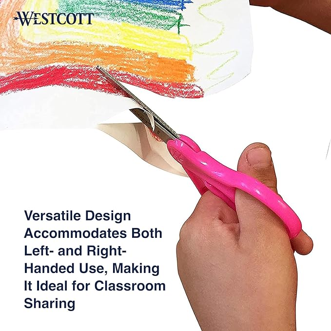 Westcott Right & Left-Handed Scissors For Kids - Back to School Essentials, Classroom Must Haves, Art Supplies - 5-Inch Pointed Safety Scissors - Assorted Colors - 12 Pack (ACM13141)