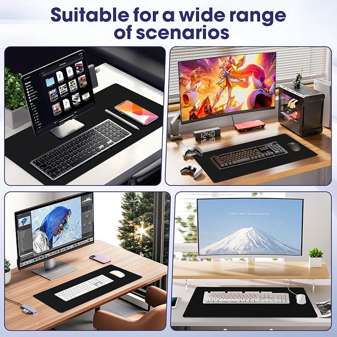 Large Extended Mouse Pad with Stitched Edges 35.4"x15.7" - Waterproof Desk Mat, Non-Slip Rubber Base for All-Desk Coverage, Perfect for Gaming Office Home, Black