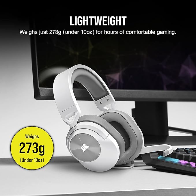 Corsair HS55 Stereo Gaming Headset (Leatherette Memory Foam Ear Pads, Lightweight, Omni-Directional Microphone, PC, Mac, PS5/PS4, Xbox Series X | S, Nintendo Switch, Mobile Compatibility) White