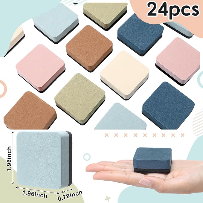 Marspark 24 Pack Mini Magnetic Whiteboard Eraser for Classroom Mini Dry Erase Board Erasers 6 Morandi Color Aesthetic Teacher Supplies Chalkboard Cleansers for School Classroom Office 2 x 2 Inch