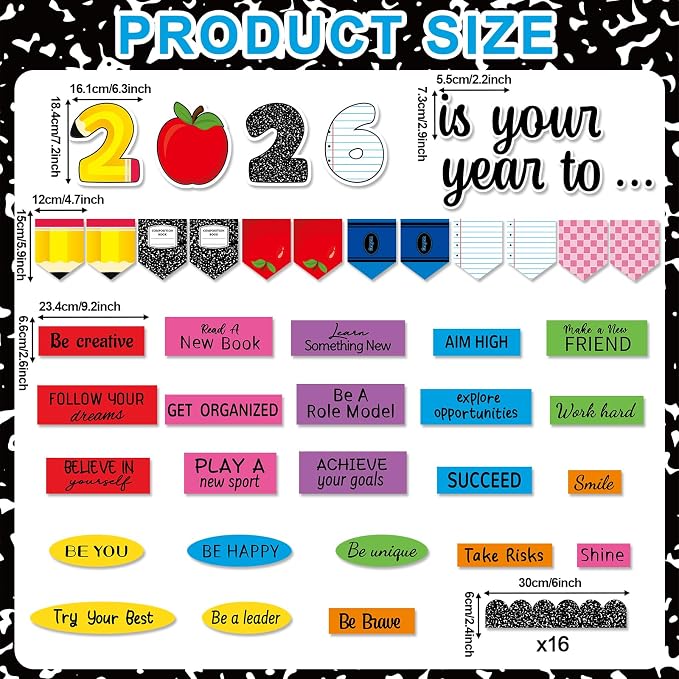This is Your Year Bulletin Board Set Motivational Classroom Decorations Composition Notebook Paper Cutout Colorful Inspirational Affirmation Bulletin Board Border for Back to School Wall Door Decor