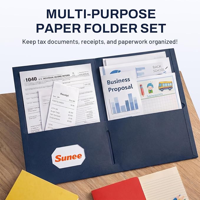 SUNEE Folders with Pockets(25 Pack, Dark Blue), 2 Pocket Folders Fit Letter Size Paper, Paper File Folder for School Office Home Business