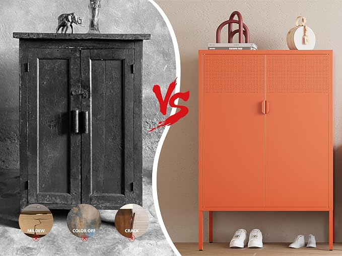 Metal Storage Cabinet,2 Door TV Stand, Metal Mesh Accent Cabinet | Magnetic Door Closure,Low Storage Cabinets with Doors and Shelf for Home,Office,Living Room