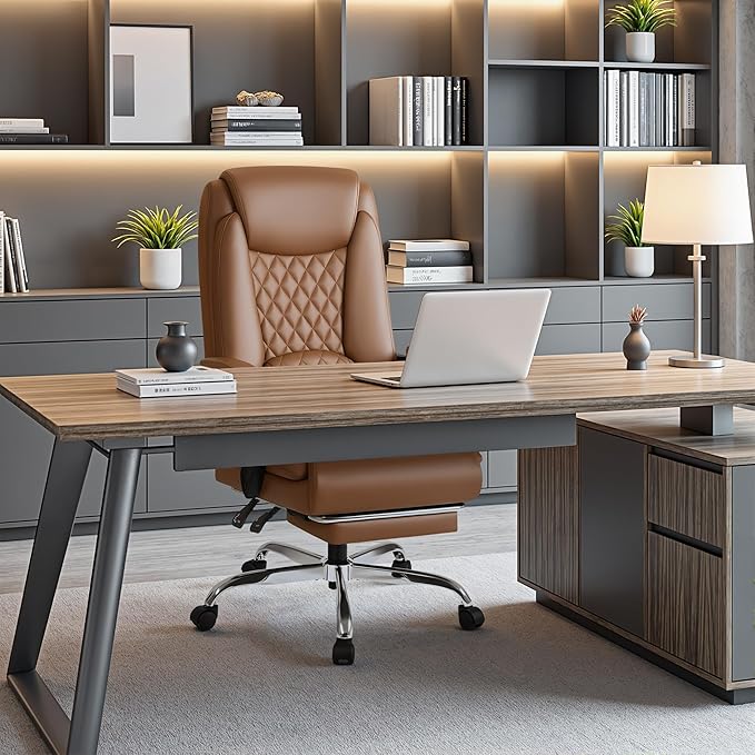 Homall Executive Home Office Chair with Lumbar Support,400lbs Adjustable Ergonomic High Back Office Chair Reclining Managerial Chair for Home Office (Brown)