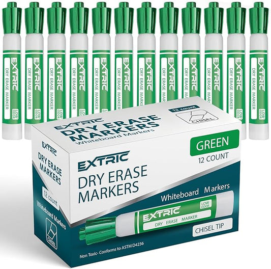 EXTRIC Green Dry Erase Markers, 12 Count Whiteboard Markers Chisel Tip, White Board Marker Dry Erase, Low Odor Chisel Tip Erasable Markers