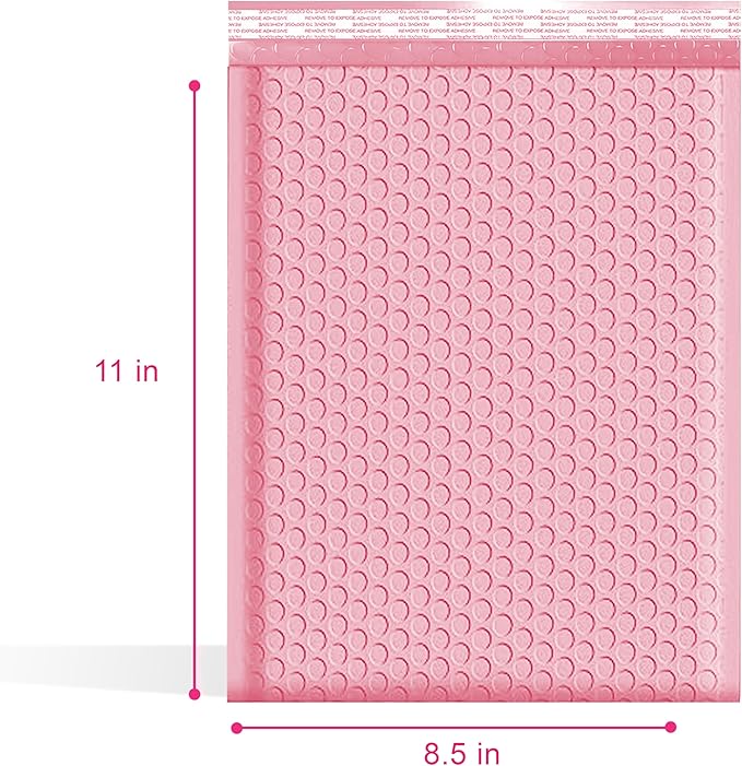 Light Pink 8.5x12 Inch Poly Bubble Mailers #2 | Self Seal Large Padded Envelopes | Air Cushioned Bubble Mailer | Usable Size 8.5x11 | Waterproof Lightweight Mailing Shipping Bags | 100 Pack Bulk
