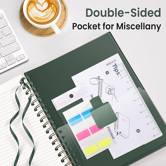 EMSHOI Lined Spiral Journal Notebook, 300 Pages, B5 Size (7.4'' x 10.1'') | College Ruled, 100 GSM Thick Paper, Flexible Plastic Cover, for School, Writing, Work, Office & Journaling (Deep Green)