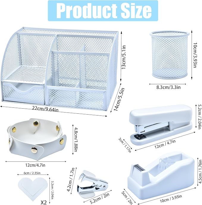 White Desk Accessories, 25Pcs White Office Supplies and Desk Organizers, with Tape Dispenser, Stapler, Staple Remover, Ect, Gift Box Packaging