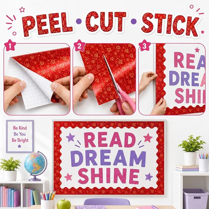 Red Iridescent Bulletin Board Paper Roll,17"x20 Ft Bulletin Board Background Paper Roll,Fade Resistant Wrinkle Resistant Poster DIY Crafts Papers Glitter Wallpaper Classroom Office Home Dec