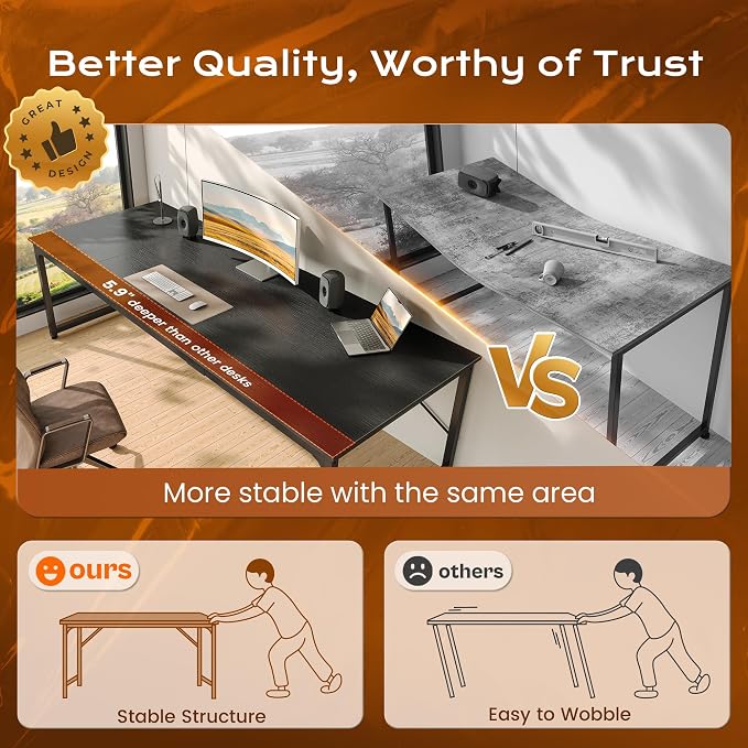 78.7 X 29.5 Inch Computer Desk with Deeper Desktop, Long Gaming Office Writing Work Desk for Home Office, Study, Bedroom, Work from Home, Metal Frame, Black
