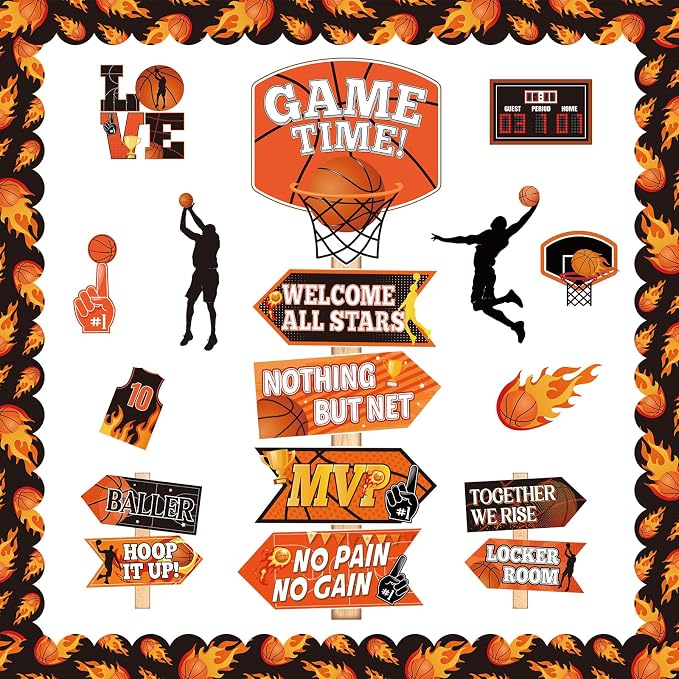 33Pcs Basketball Bulletin Board Decoration, Basketball Theme Bulletin Boarders Game Time March Sports Cutouts Madness Decorations for School Classroom Game Party Supply