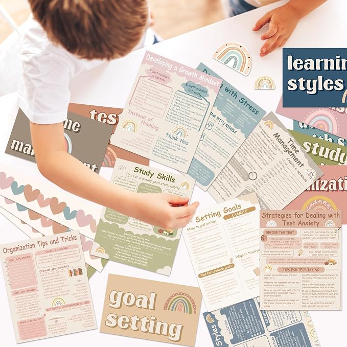47 Pcs Need to Succeed Counselor Bulletin Board Set Boho Mental Health Classroom Bulletin Board Decorations Positive Growth Mindset Posters with Covers for Counseling Therapy Office School Home Decor