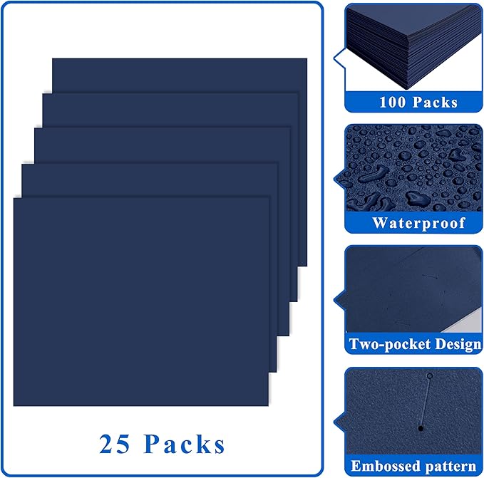 Zzrywuty File Folders with Pockets Letter Size,50-Pack Paper Folders with Card Slot,Blue Two Pocket Folders for School Students,Businessmen,Home and Office Workers