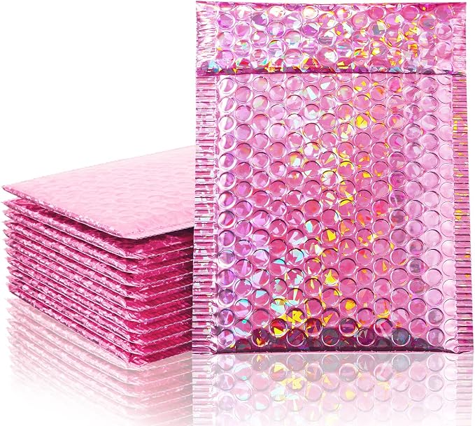 50 Pieces Bubble Mailers 3 Sizes Self Seal Adhesive Poly Mailers Metallic Foil Glitter Padded Shipping Bubble Envelopes for Valentine Mailing Packing Small Business(Glitter Rose Red)