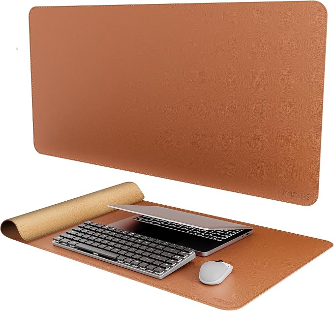 Mydours 40" x 20" Extra Large Desk Mat, PU Leather & Cork Desk Pad, (Brown) | Large XXL Desk Mouse Pad for Workstation, Office, Home, Computer Desk Mat Suitable for Keyboard & Mouse