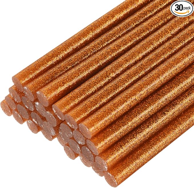 uxcell 30pcs Full Size Hot Glue Gun Sticks 8-inch x 0.27-inch High Sticky Small Hot Glue Sticks for Glue Gun, Glitter Bronze Gold
