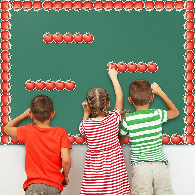 BeYumi Watercolor Apple Border Trim - 65ft Back to School Apple Shape Rolled Border Trim Pastel Watercolor Bulletin Board Set Classroom Office Chalkboard Kindergarten Elementary Home Party Decoration
