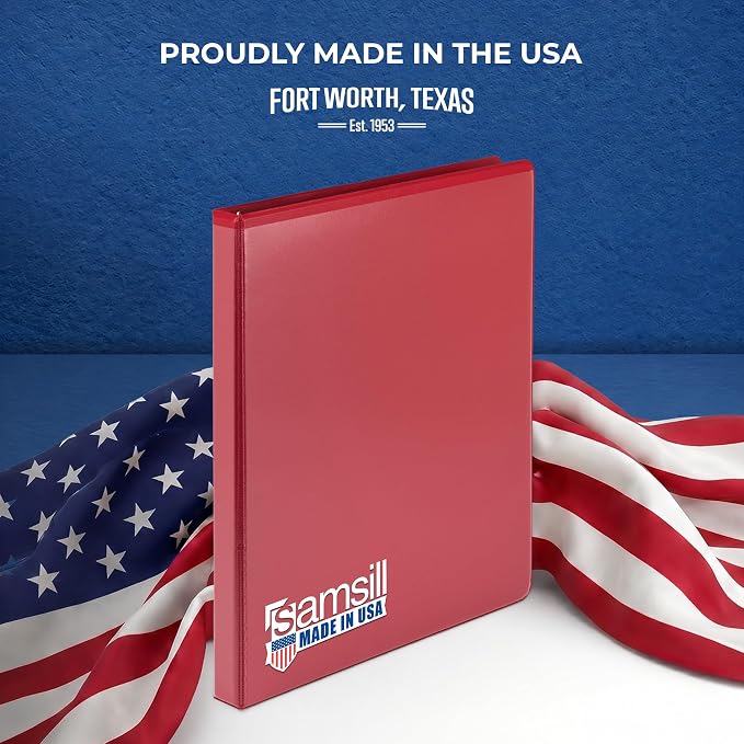 Samsill 0.5 Inch 3 Ring Binders, Economy Round Ring, Clear View Cover, 100 Sheet Capacity - for School, Home, Office - Red, 12 Pack